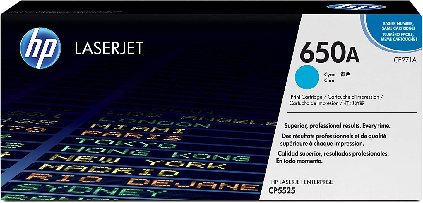 Genuine HP CE271A (650A) Cyan Printer Toner Cartridge