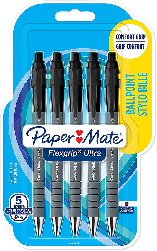 2 x Paper Mate Flexgrip Ultra Retractable Ballpoint Pen Packs | Medium Point (1.0 mm) | Black | 2 x 5 Count