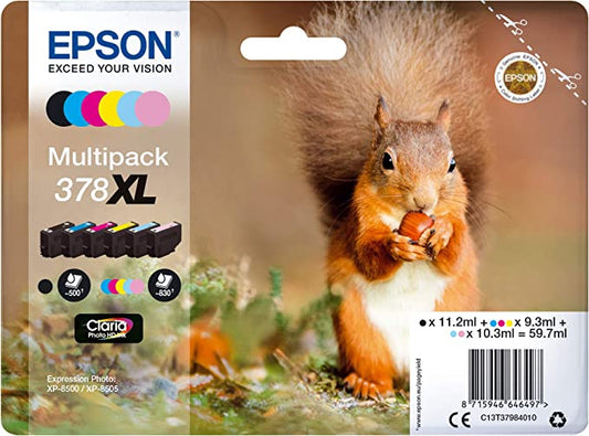 Genuine Epson 378XL Multipack Black/Cyan/Magenta/Yellow/Light Cyan/Light Magenta C13T37984010 Ink Cartridge Squirrel