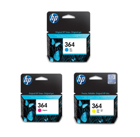 Genuine HP 364 Cyan Magenta and Yellow Ink Cartridges